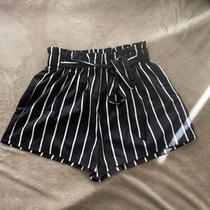 SHEIN Black and White High Waist Striped Shorts